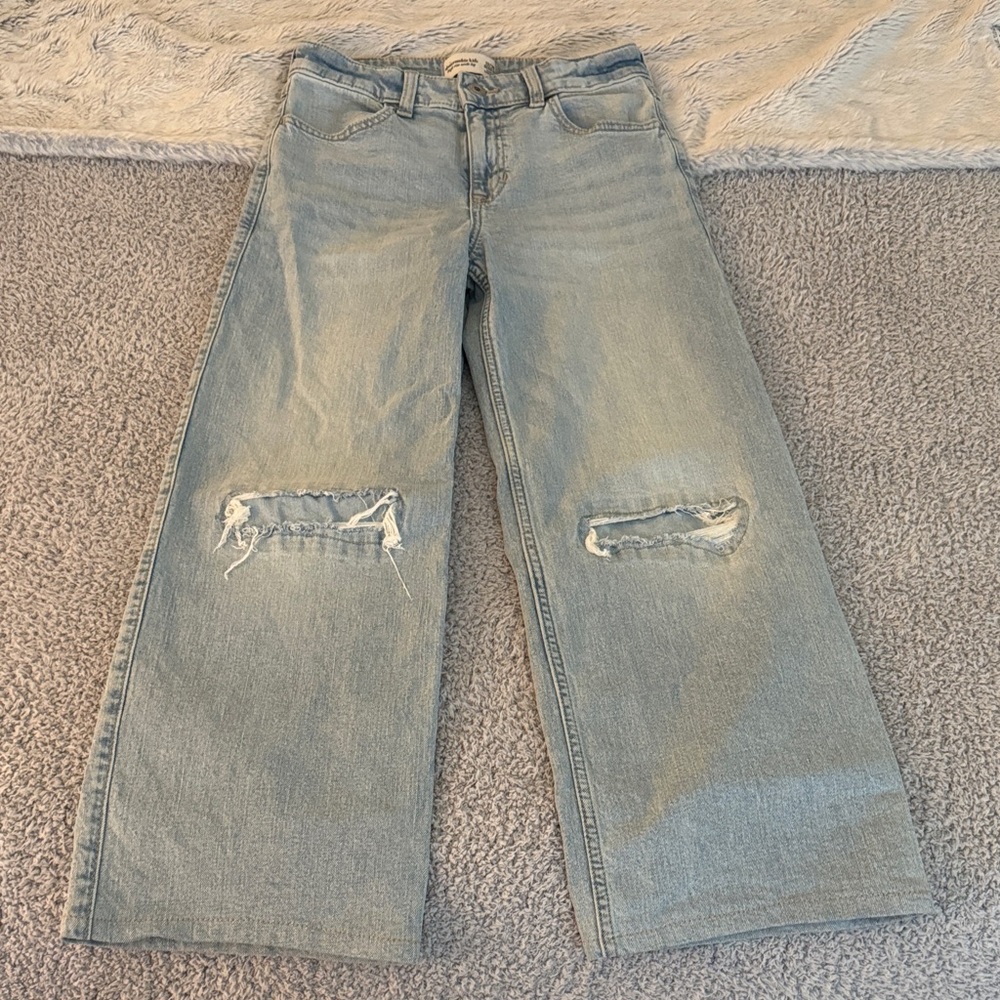abercrombie kids Light Blue Distressed Wide-Leg Jeans